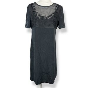 SHOMI Black Embroidered 100% Silk Dress Size 12 Witchy Gothic‎ Coquette Cocktail